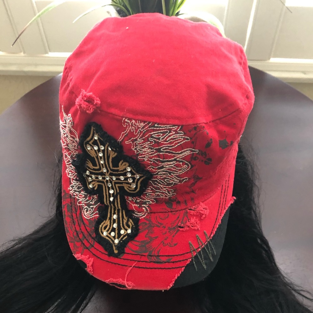 Red cap with cross like new condition